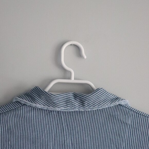 Simon Chang Womens‎ Blue Sz XL Striped Buttoned Cotton Lace Pj Long Sleeve Top - Picture 6 of 12